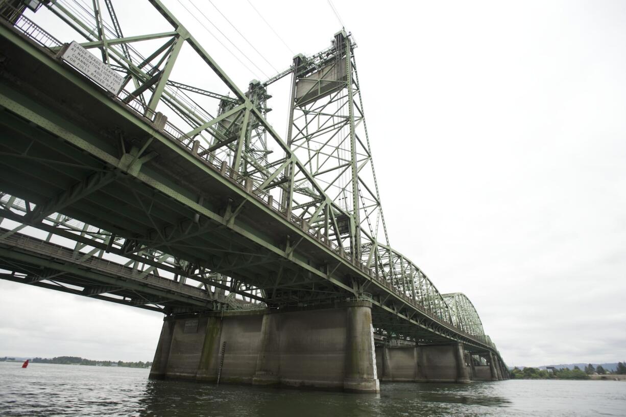 The Interstate 5 Bridge as seen from the Columbia River in July 2013.