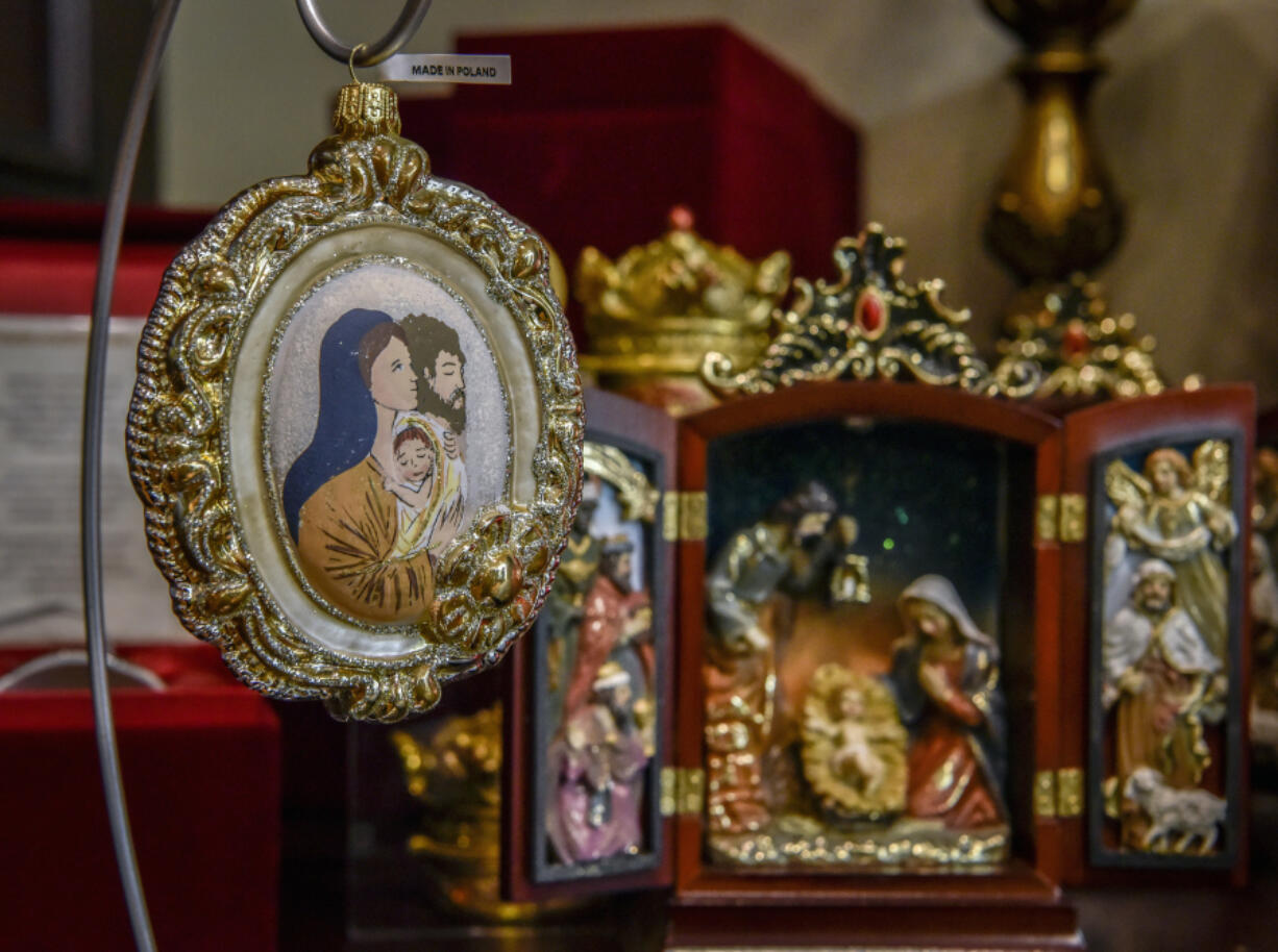 Christmas decor is for sale in the Museum of the Bible’s gift shop.