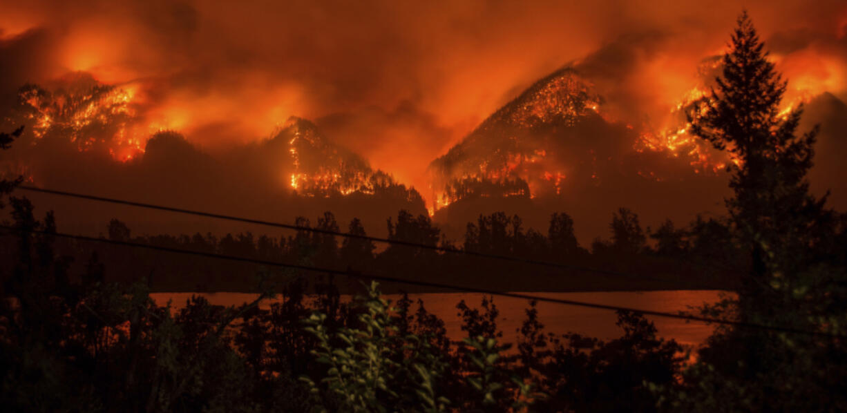 The Eagle Creek Fire burns Sept. 4 above Cascade Locks, Ore., in this view from near Stevenson.