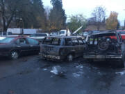 Vehicles were destroyed and damaged in a Monday fire at Woodrow Truck and Equipment Sales in Vancouver.