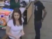 Washougal police officers are trying to identify the man and woman shown in these photos, taken at the Chkalov Drive and Southeast Mill Plain Boulevard Fred Meyer, in October.