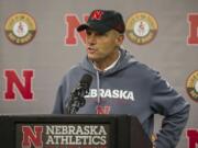 Nebraska head coach Mike Riley speaks at a news conference after suffering a loss to Iowa in an NCAA college football game in Lincoln, Neb., Friday, Nov. 24, 2017.