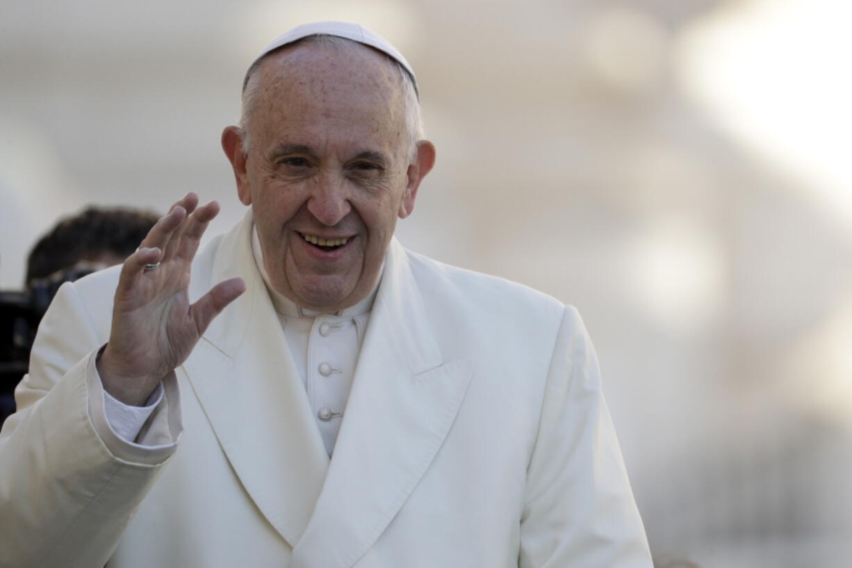 Pope Francis arrives for his weekly general audience, in St. Peter’s Square, at the Vatican, Wednesday, Nov. 8, 2017.