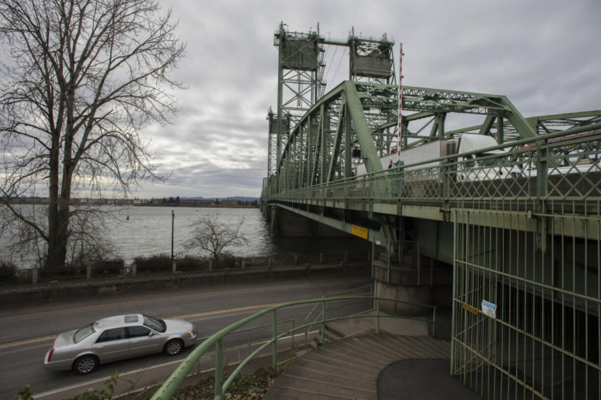 A motorist passes the northbound span of the Interstate 5 Bridge in February.