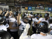 Hockinson celebrates after the 2A state football championship game against Tumwater on Saturday, Dec. 2, 2017, in Tacoma, Wash. Hockinson defeats Tumwater 35-22 to win their first state title.