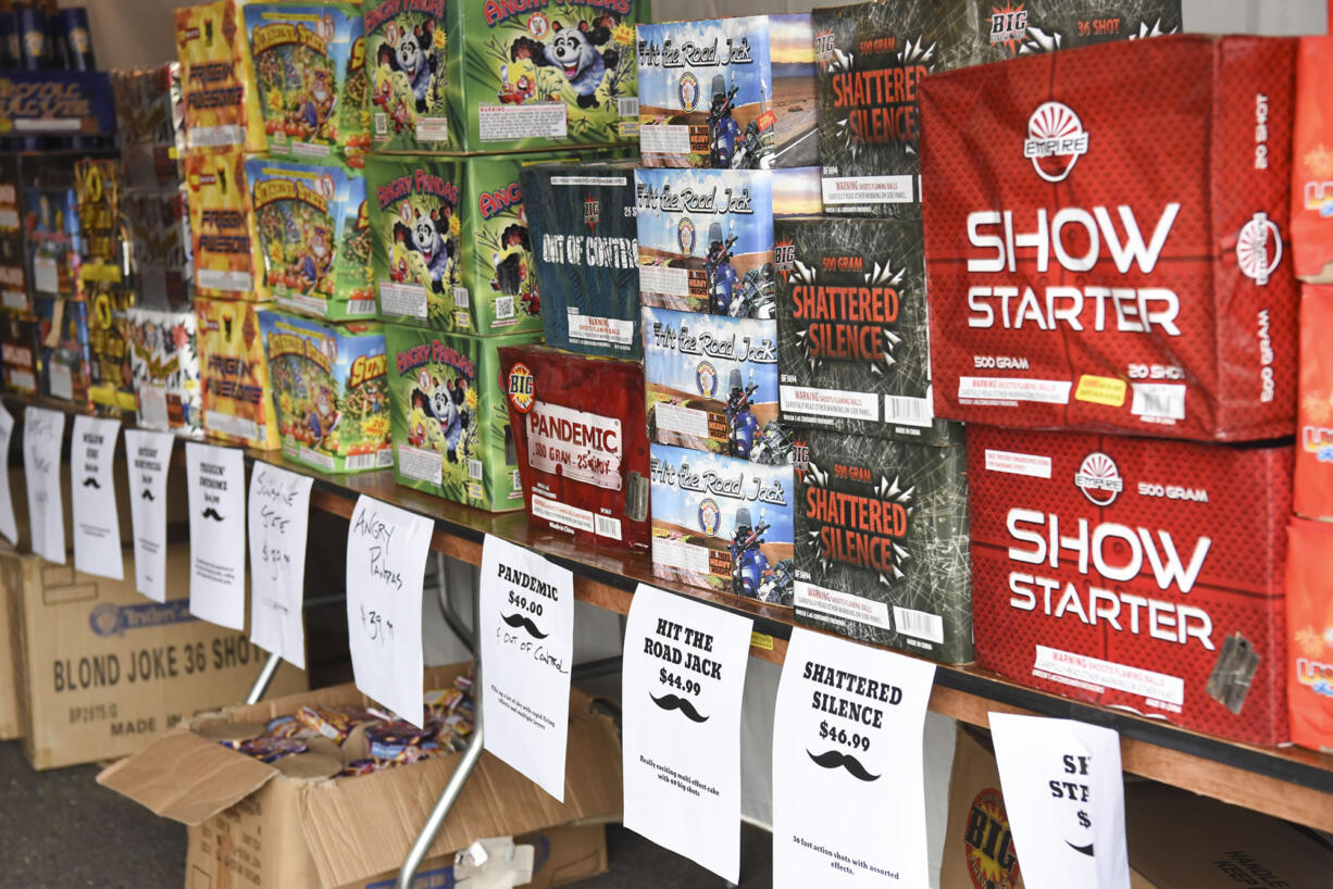 Fireworks for New Year's line the walls of Mean Gene Fireworks in Camas in December 2016.