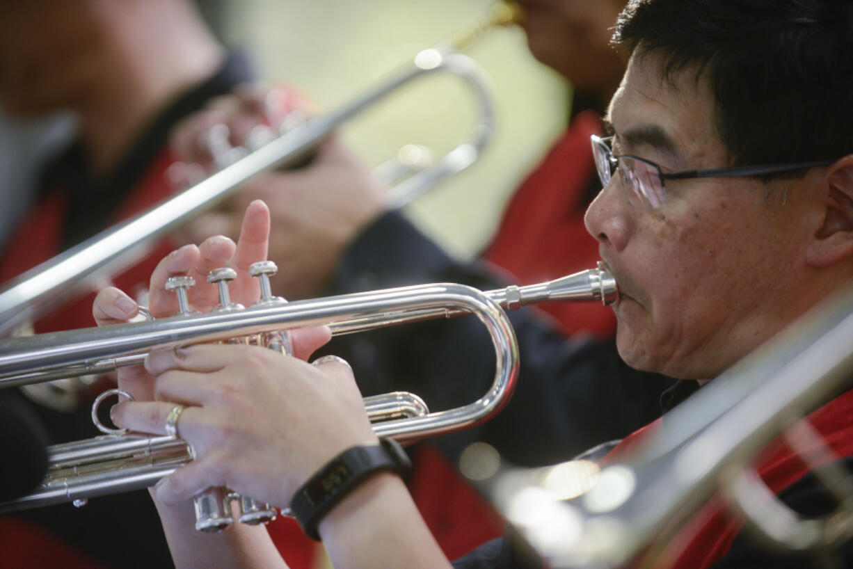 Todd Yuzuriha plays the trumpet with the Minidoka Swing Band.