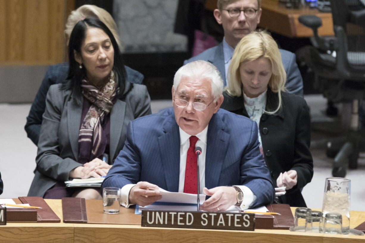 U.S. Secretary of State Rex Tillerson speaks during a high level Security Council meeting on the situation in North Korea, Friday, Dec. 15, 2017 at United Nations headquarters.