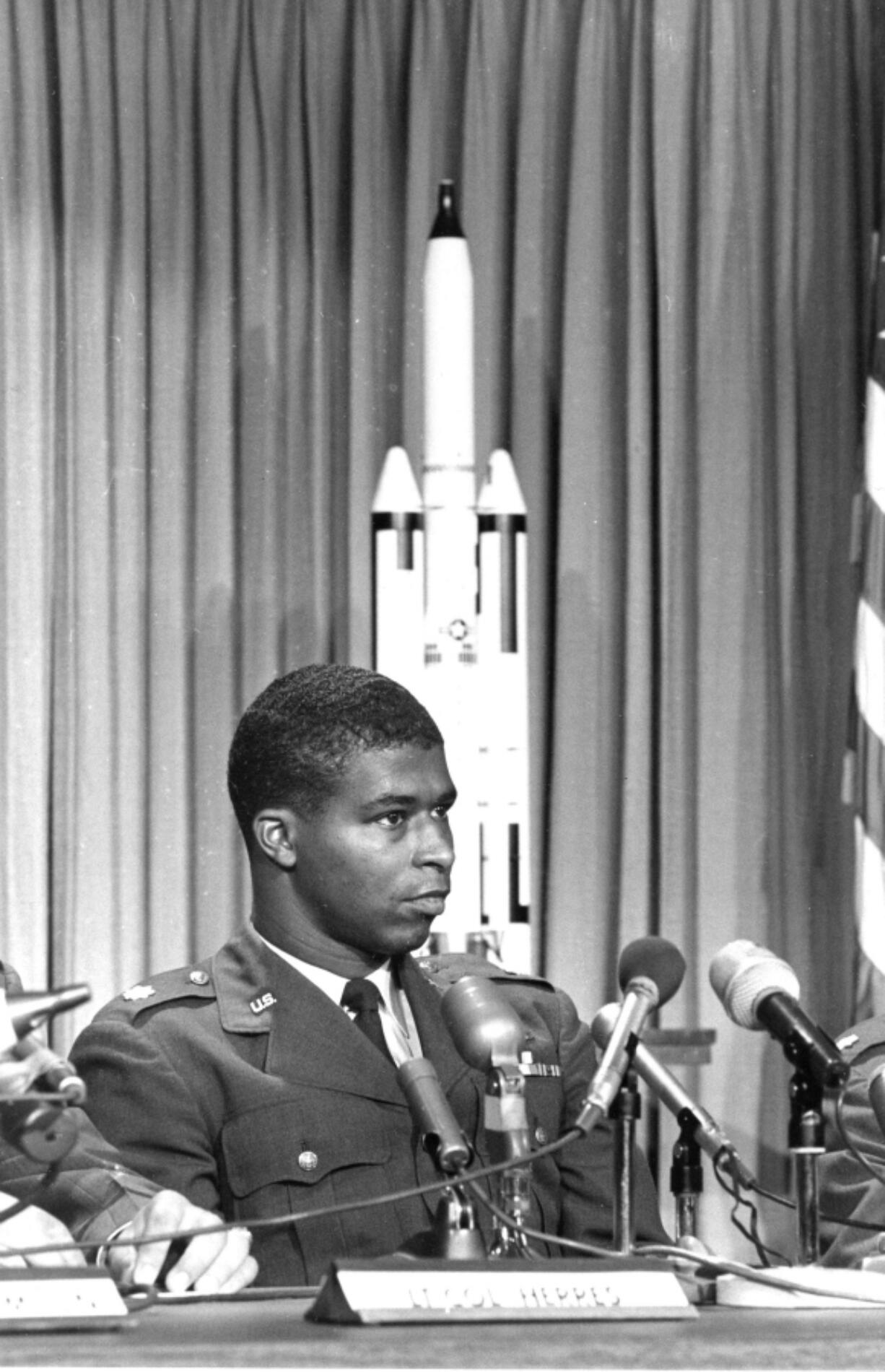 Maj. Robert H. Lawrence Jr. is introduced at a news conference in El Segundo, Calif., June 30, 1967. Lawrence was part of a classified military space program in the 1960s called the Manned Orbiting Laboratory, meant to spy on the Soviet Union.