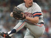 FILE - In this June 27, 1988, file photo, Detroit Tigers’ Jack Morris pitches against the New York Yankees in New York. Former Tigers teammates Morris and Alan Trammell were elected to the baseball Hall of Fame on Sunday, Dec. 10, 2017, completing the journey from Motown to Cooperstown.