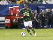 Timbers midfielder/forward Darlington Nagbe (6) moves the ball against the Los Angeles Galaxy. Ringo H.W.