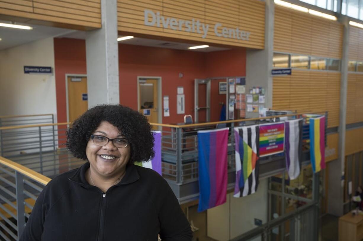 Dolly England, pictured outside her office in Gaiser Hall, is the diversity outreach manager for Clark College. She is instituting policies to spur diversity in the school’s workforce.