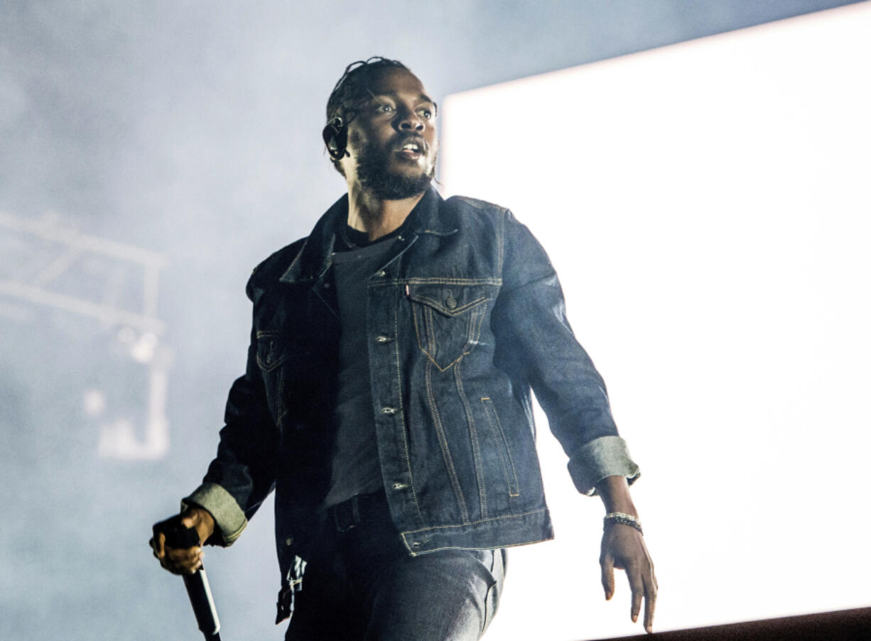 Kendrick Lamar performs during the Festival d’ete de Quebec in Quebec City, Canada. Lamar is nominated for seven Grammys. The 60th Annual Grammy Awards will air on CBS, Sunday in New York.