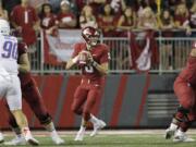 Washington State quarterback Tyler Hilinski (3) looks to pass during the second half of an NCAA college football game against Boise State in Pullman, Wash., Saturday, Sept. 9, 2017.