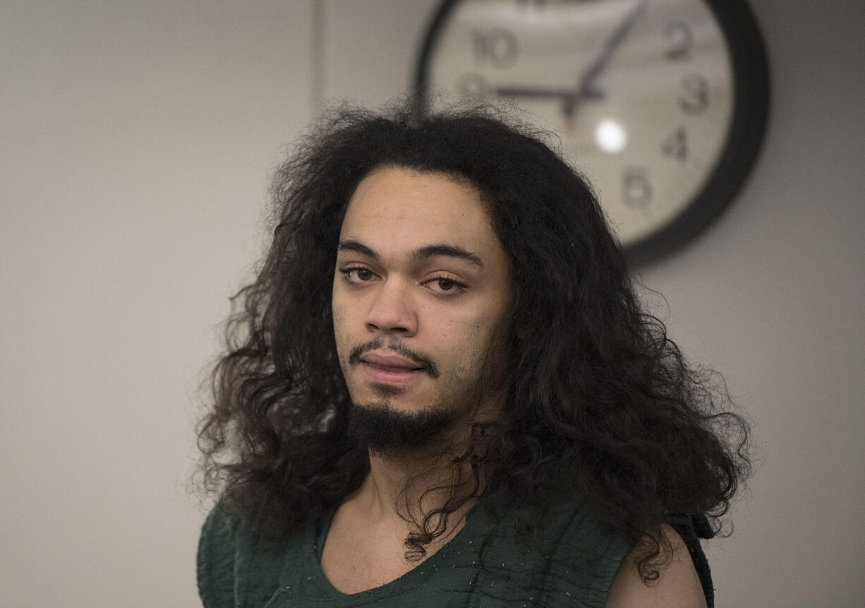 Isaac Depre Frazier makes a first appearance Tuesday, Jan. 2, 2018, in Clark County Superior Court in connection with two recent shootings in Vancouver.