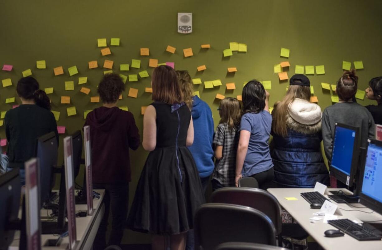 More than 20 girls ages 11 through 18 signed up for the first Girls Who Code class series at the Vancouver Community Library on Wednesday evening.