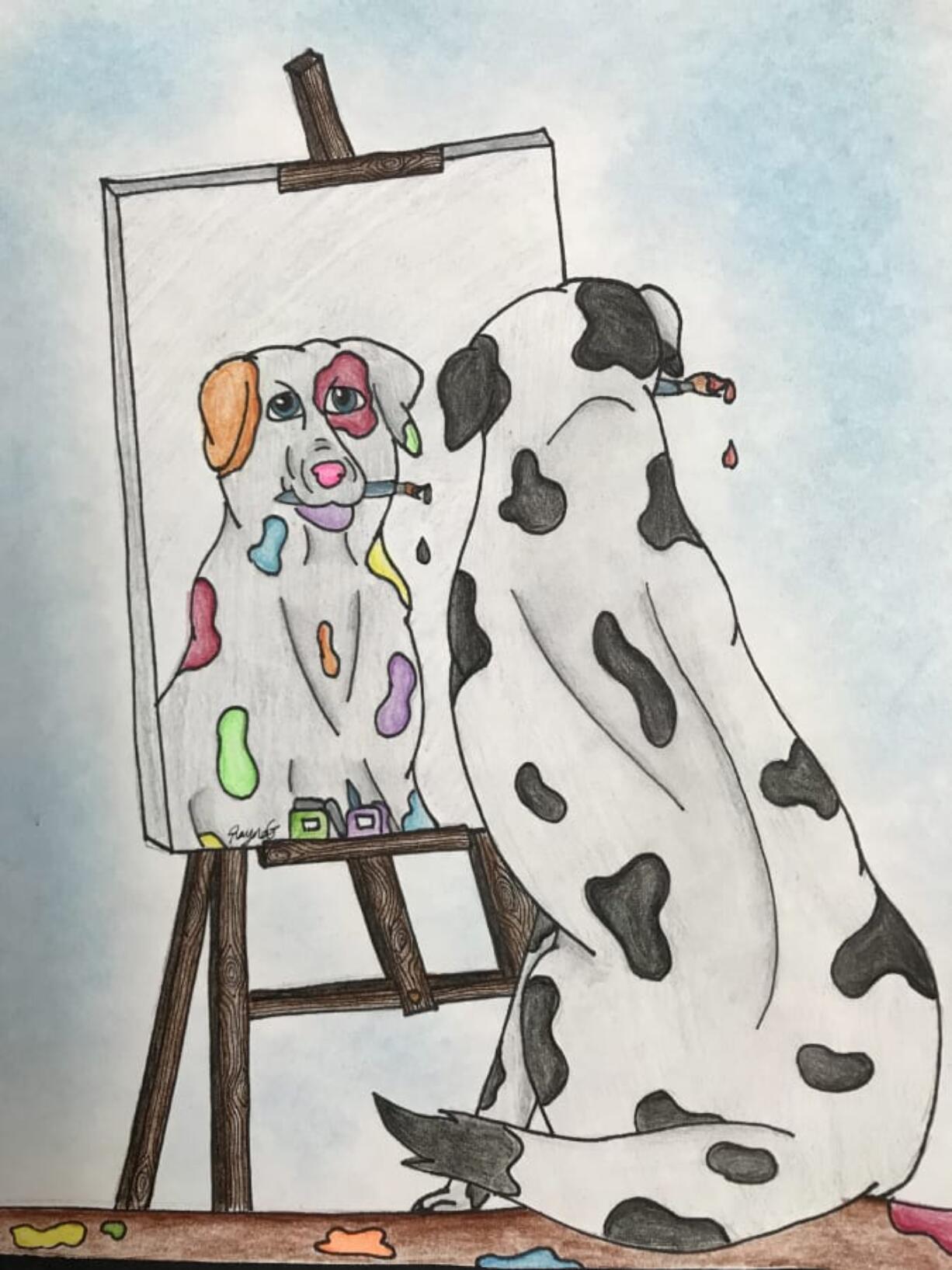 Battle Ground: Laurin Middle School student Rayna Gardea’s Award of Merit-winning artwork in the 2018 Rose City Classic Art Show, which has a theme of “My Dog’s Got Talent.”