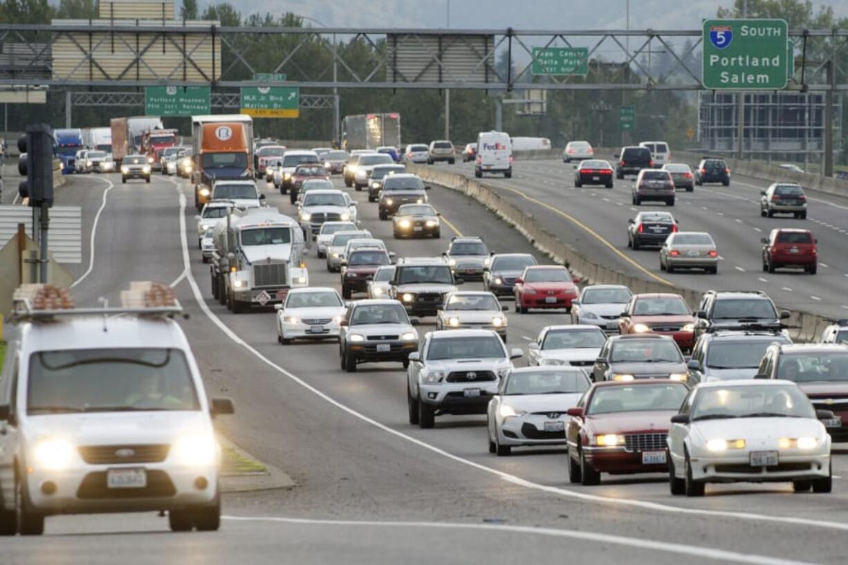 Afternoon traffic heads north on I-5 at Jantzen Beach in 2014.