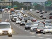 Afternoon traffic heads north on I-5 at Jantzen Beach in 2014.