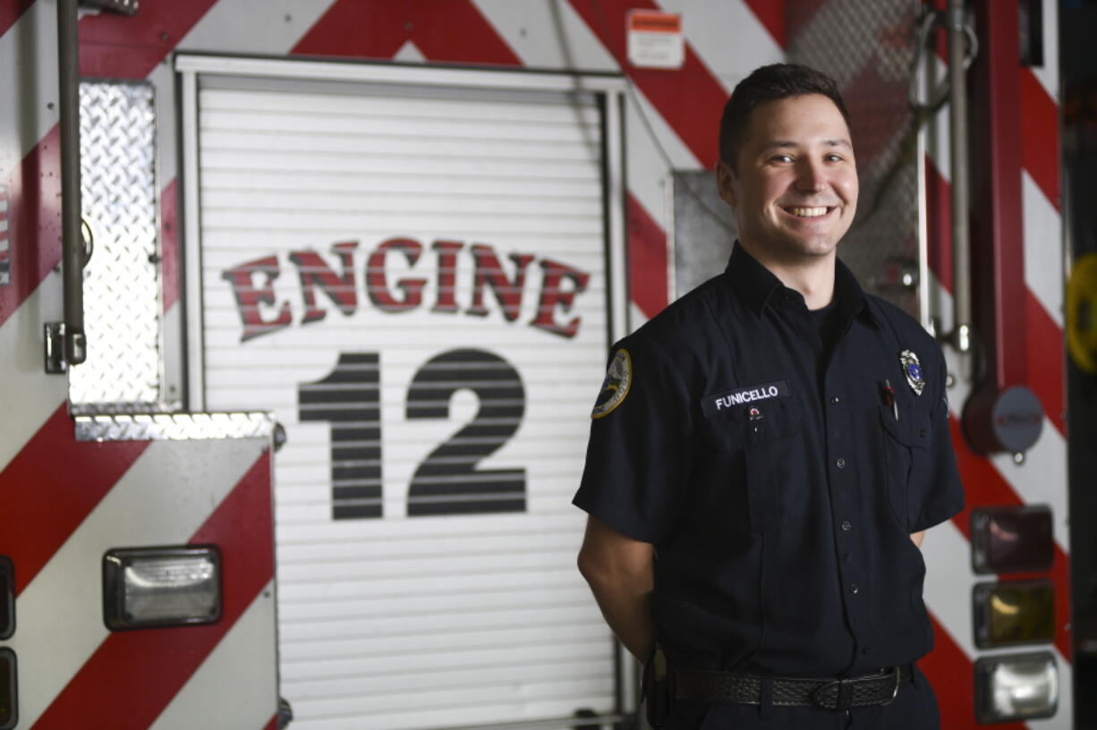 Alex Funicello is a firefighter/paramedic at Albany Fire Station 12. Funicello trained as a paramedic in Austin, Texas, and worked for a year with a private ambulance company in Salem.