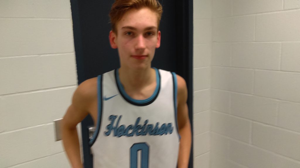 Micah Paulsen of Hockinson hit a school-record tying eight 3-pointers in helping Hockinson beat Washougal 79-62 (Tim Martinez/The Columbian)