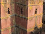 FILE - This Oct. 16, 2017, file photo, shows one of the 12th century churches carved from stone in Lalibela, Ethiopia. The architectural marvels are one of the country’s most magical attractions, miracles of engineering built 8,000 feet above sea level, each carved in one piece directly from soft volcanic rock.