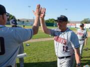 King's Way Christian coach Ty Singleton celebrates the Knights state championship last May.