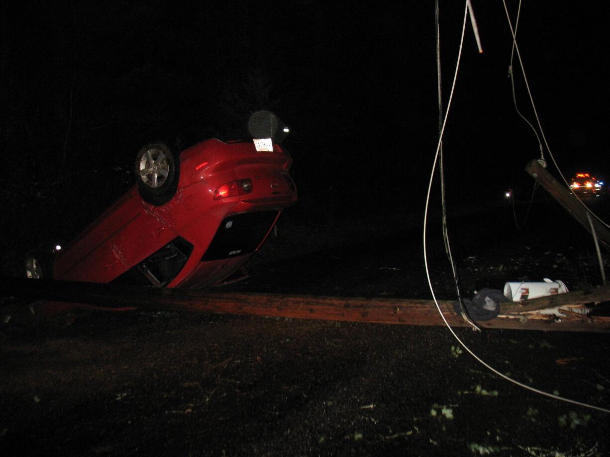 Clark County Sheriff's Office said this crash happened Thursday just after midnight outside the Washougal city limits and caused a power outage in the area.