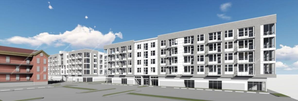 Rendering of new mixed-use buildings proposed near Providence Academy.