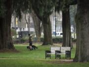 Park benches in Esther Short Park and across the city have intentional arm rests in the center to prevent someone from sleeping comfortably.