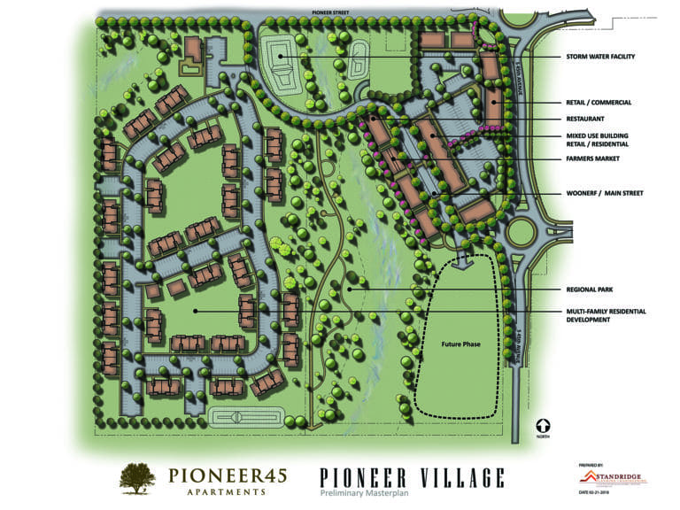 An illustration of how the 40-acre mixed-use project coming to Ridgefield could look.