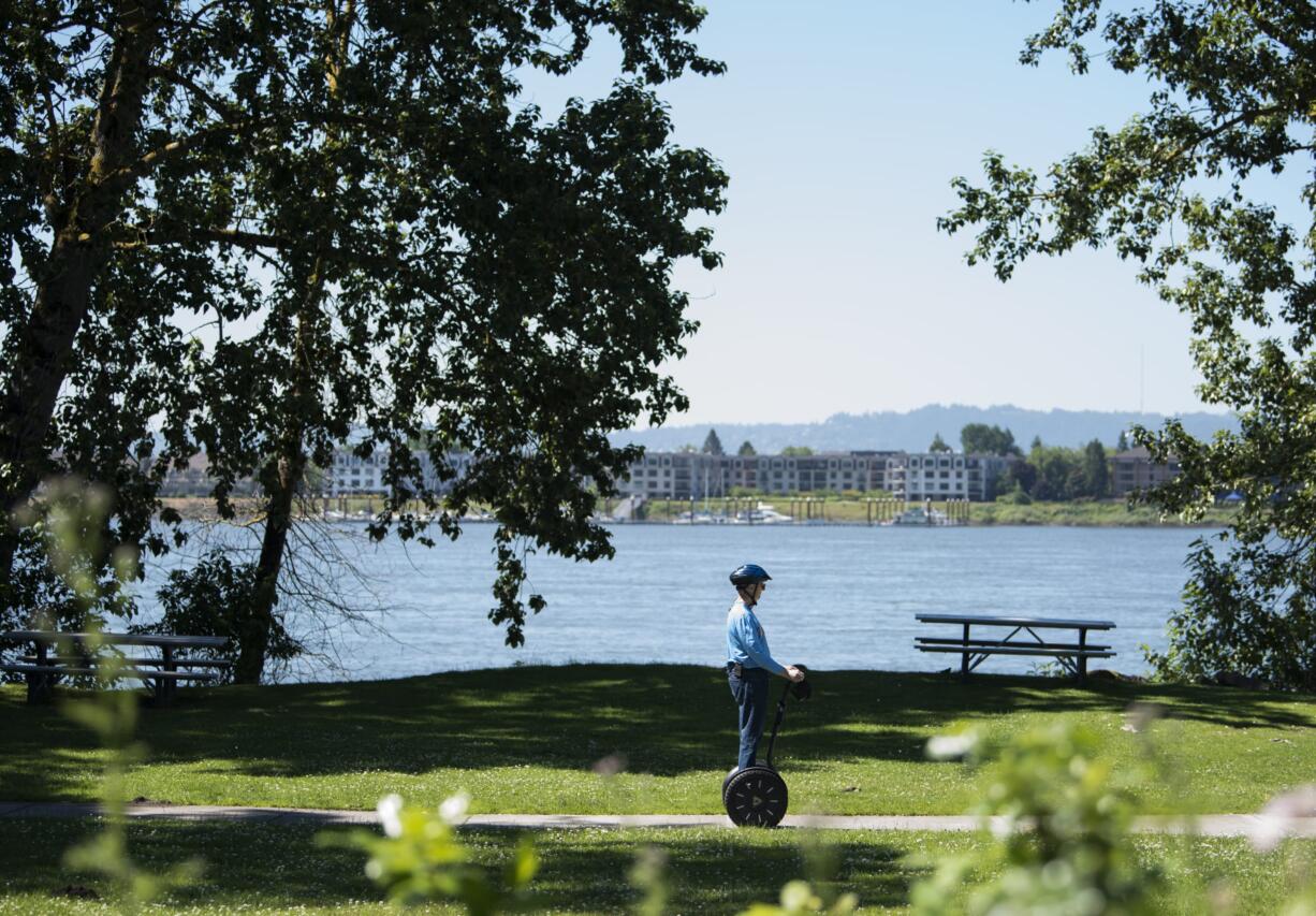 Wayne Splawn of Camas rides along the Waterfront Renaissance Trail during a Segway tour in June.