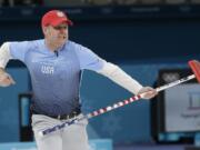 United States's skip John Shuster reacts during the men's final curling match against Sweden at the 2018 Winter Olympics in Gangneung, South Korea, Saturday, Feb. 24, 2018.