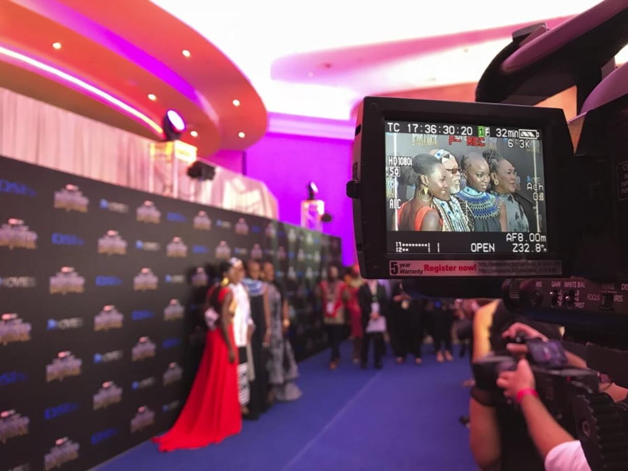 The cast of “Black Panther” arrive at the South Africa premiere on Friday, Feb. 16, 2018, in Johannesburg.