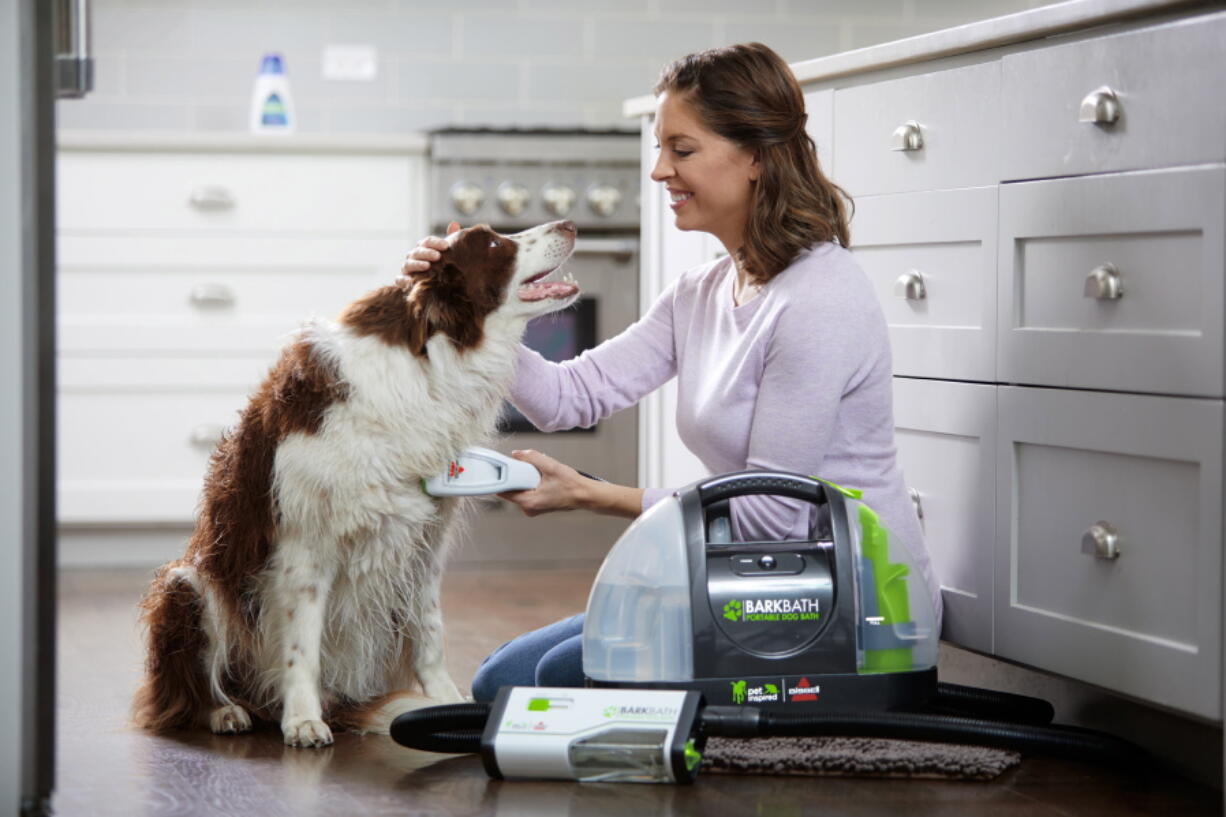 The Bissell BarkBath Portable Dog Bath is a wet vac that its manufacturer says saves water. It can be used to bathe or to remove moisture from a dog’s coat.