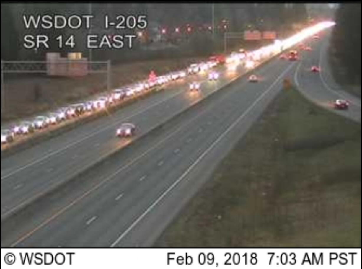 A crash reported at 6:35 a.m. on southbound Interstate 205 near the Oregon state line is stalling traffic.