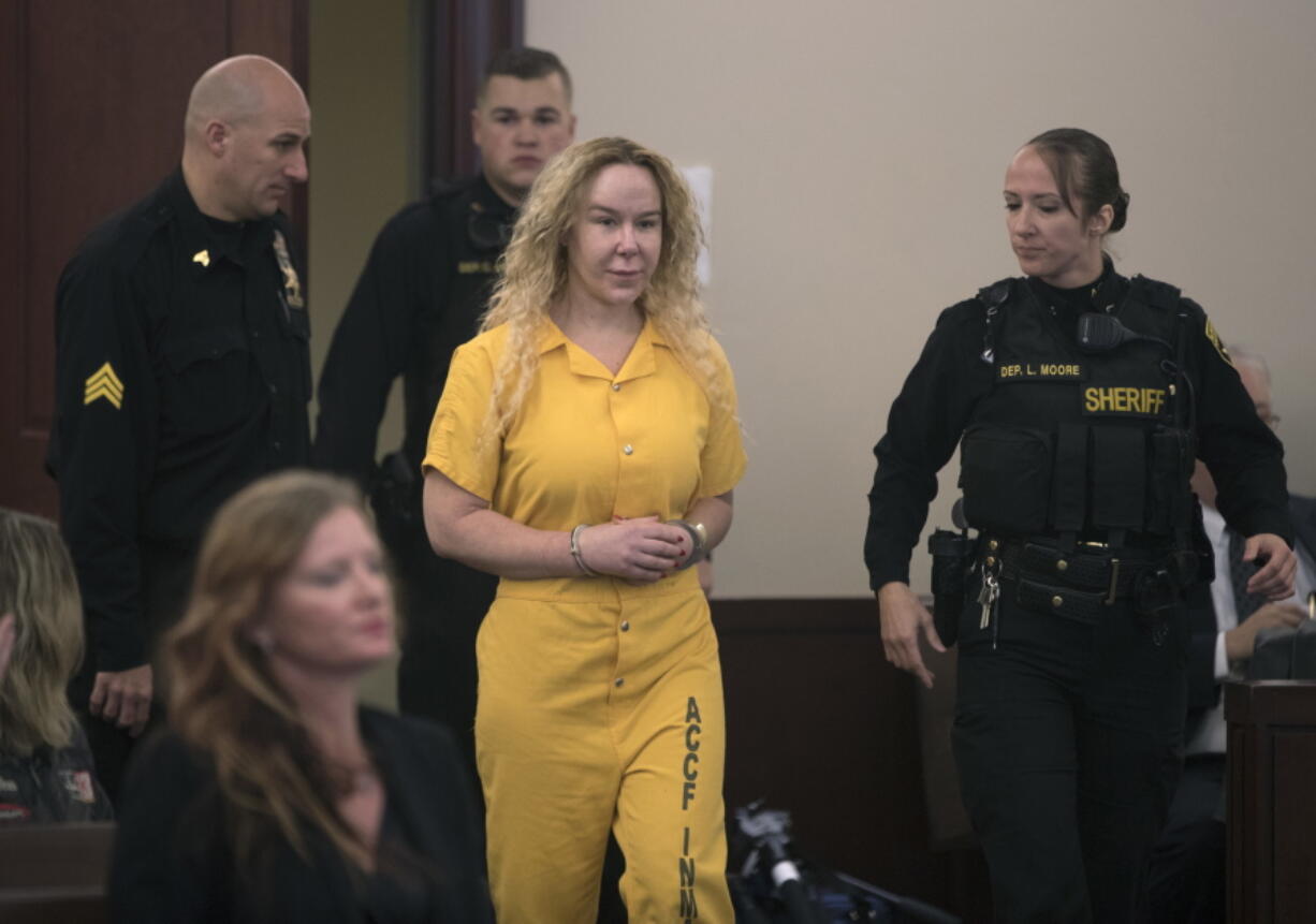 FILE - In this Nov. 18, 2016 file photo, Alexandria Duval walks into Albany County Court in Albany, N.Y. Duval, who was accused of deliberately driving off a Hawaii cliff and killing her identical twin sister, Anastasia Duval, has been acquitted of murder. A judge on Maui found Alexandria Duval not guilty Thursday, Feb. 1, 2018. Duval opted to have a judge instead of a jury decide the case. The sisters were seen arguing on the narrow, winding Hana Highway on the island of Maui before their SUV plunged 200 feet over a cliff in 2016.