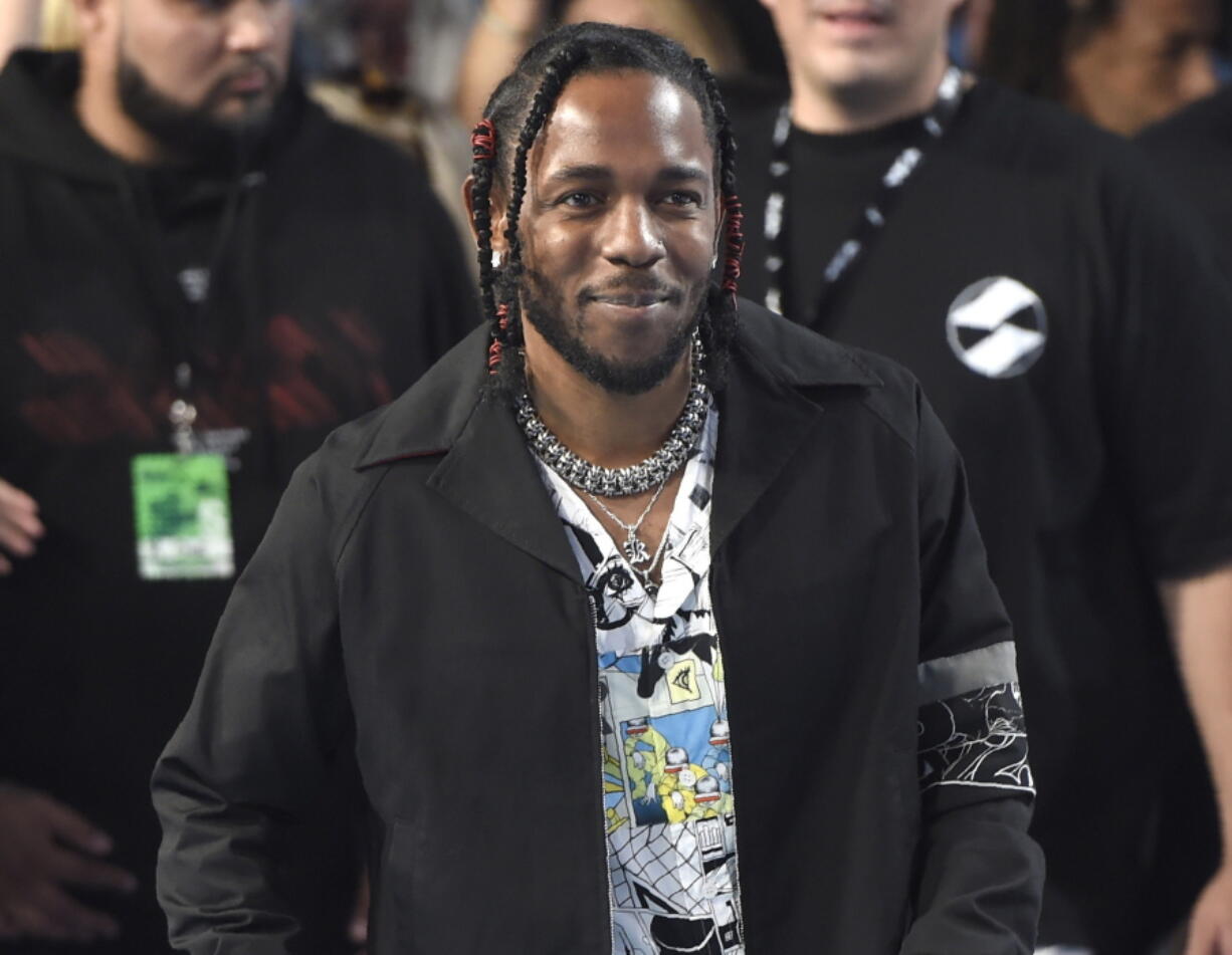 Kendrick Lamar arrives at the MTV Video Music Awards on Aug. 27, 2017, in Inglewood, Calif. Lamar curated the release, “Black Panther The Album Music from and Inspired By,” performed by various artists.