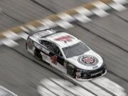 Kevin Harvick (4) crosses the start finish line during the NASCAR Cup Series auto race at Atlanta Motor Speedway in Hampton, Ga., on Sunday, Feb. 25, 2018.