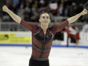 Adam Rippon performs during the men’s short program at the U.S. Figure Skating Championships in San Jose, Calif.