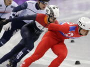 Un Song Choe of North Korea in action during the men’s 1500 meters in the Gangneung Ice Arena at the 2018 Winter Olympics in Gangneung, South Korea, on Saturday. (AP Photo/David J.