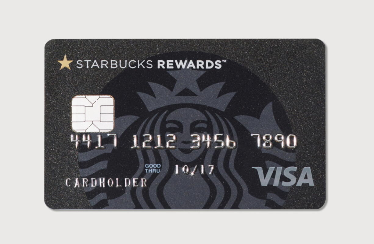 The new Starbucks Rewards credit card, launched in cooperation with JPMorgan Chase and Visa. The Starbucks Rewards credit card has a $49 annual fee and lets cardholders earn free Starbucks drinks and food for purchases made in and out of the coffee chain.