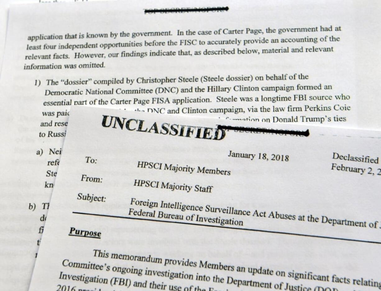 Part of a declassified intelligence memo is seen Friday in Washington.