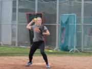 Ridgefield pitcher Kaia Oliver, left, struck out 189 batters last year on pitches called by catcher Emma Jenkins.