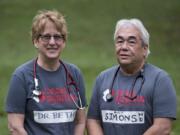 Dr. Beth Lee, left, and Dr. Art Simons volunteered for disaster relief with Team Rubicon, and Simons also made a trip with Project Hope.