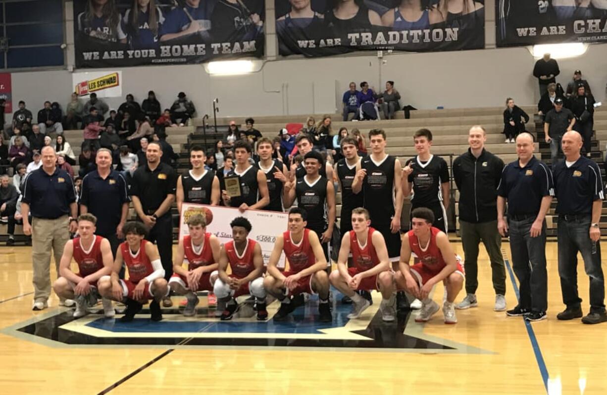 The Roundball Classic boys all-stars, pictured postgame at the Clark College O’Connell Center on Sunday, March 25, 2018.