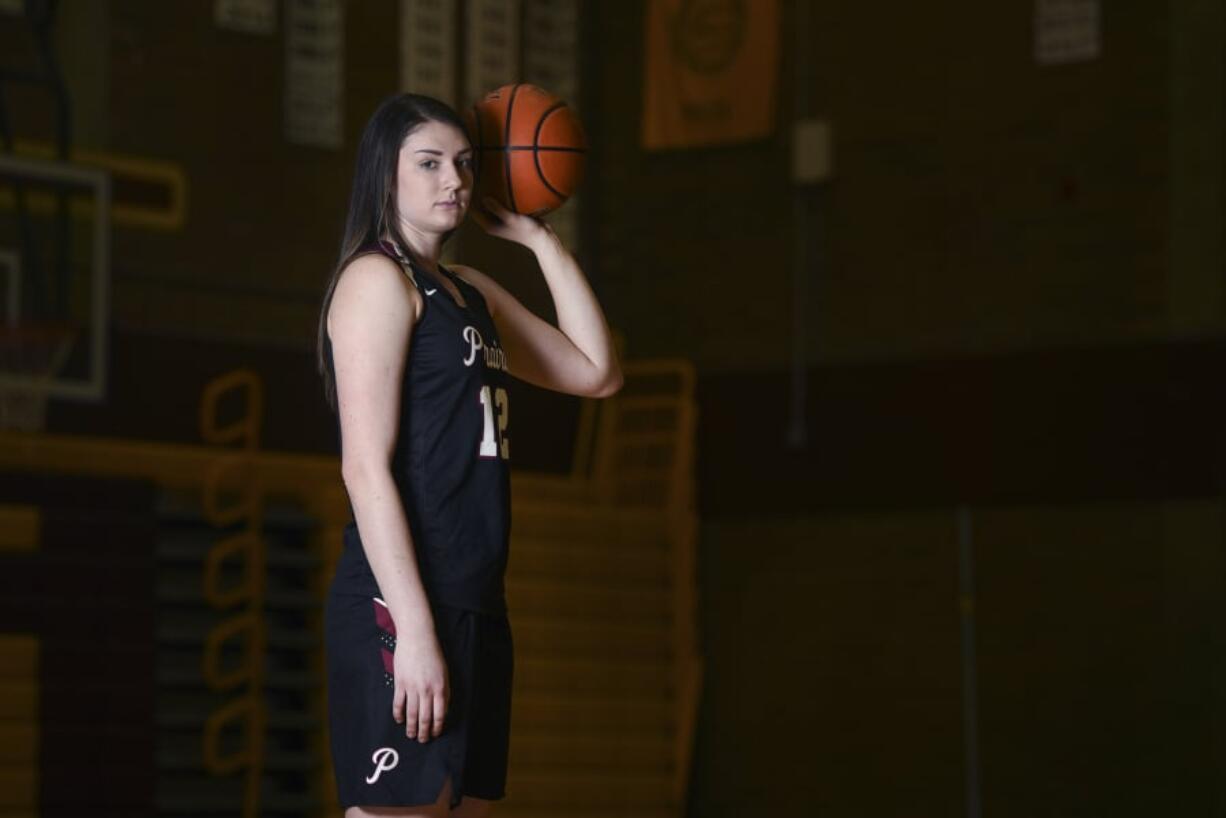 Prairie High School junior Brooke Walling, who is the All-Region girls basketball player of the year, is pictured in the gymnasium of Prairie, Wednesday March 7, 2018.