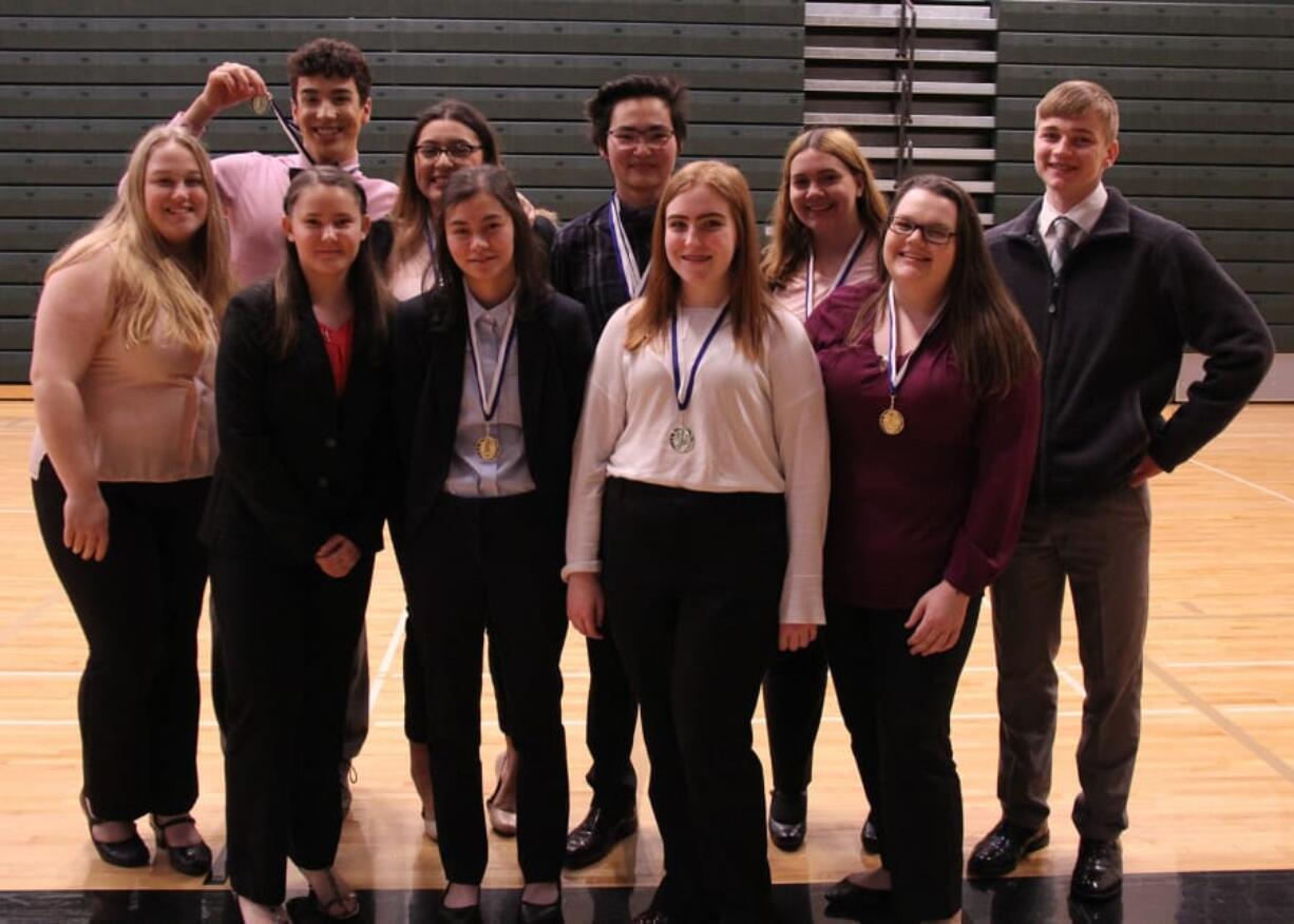 Washougal: Washougal High School had 10 students from the Future Business Leaders of America club qualify for the state competition in April. Back, from left: Jalen Watts, Adela Osorio, Evan Whitmeyer, Rose Elsensohn and Conrad Jones. Front, from left: Ryenne Soule, Sarah Swigert, Phoebe Walker, Taylor Bollenbaugh and Rachel Lyall.