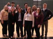 Washougal: Washougal High School had 10 students from the Future Business Leaders of America club qualify for the state competition in April. Back, from left: Jalen Watts, Adela Osorio, Evan Whitmeyer, Rose Elsensohn and Conrad Jones. Front, from left: Ryenne Soule, Sarah Swigert, Phoebe Walker, Taylor Bollenbaugh and Rachel Lyall.