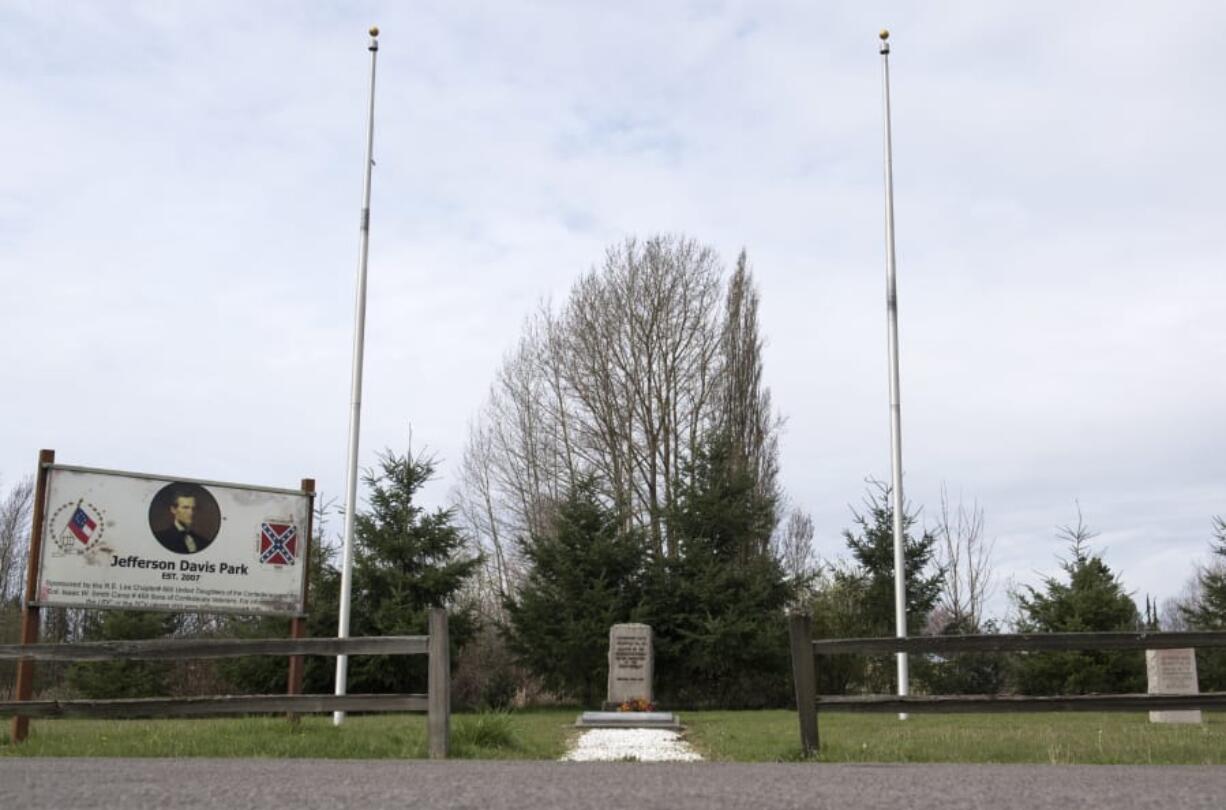 Jefferson Davis Park is pictured outside Ridgefield on private property. Earlier this year, the site had three flags stolen, the third time the site has been attacked since August.